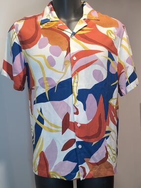 Pop Man Abstract Print Button Front Shirt Vibrant Short Sleeve Medium